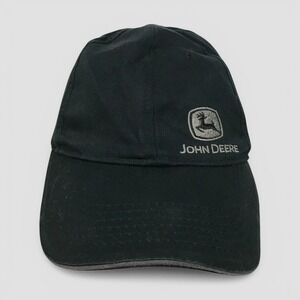 John Deere Black Cotton Snapback Baseball Cap Silver Embroidered Logo Hat